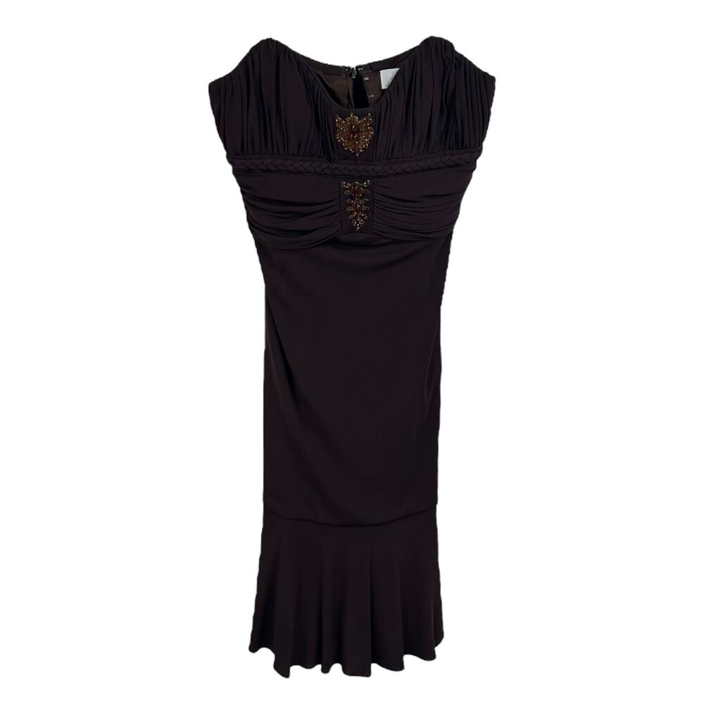 NWT Badgley Mischka Y2K Brown Silk Beaded Cinched Strapless Dress Womens Size 4